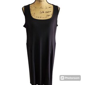 Susan Graver Black Sheath Dress Womens Petite Large Liquid Knit Casual Capsule